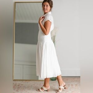 White Button Up Cap Sleeve Midi Dress